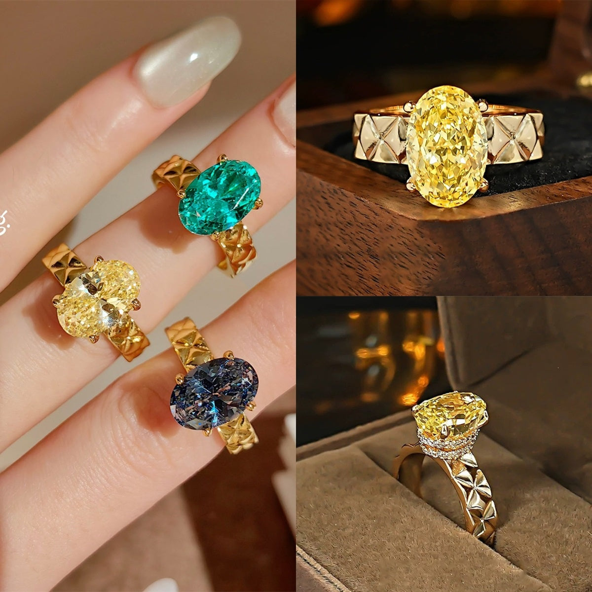 Designer Gold Plated Oval Cut CZ Copper Anti Tarnish Solitaire Ring