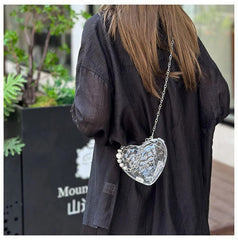 Beaten Finish Acrylic Heart Gold Silver Transparent Mini Bag Hand Bag Solder For Womenbang