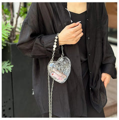 Beaten Finish Acrylic Heart Gold Silver Transparent Mini Bag Hand Bag Solder For Womenbang