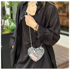 Beaten Finish Acrylic Heart Gold Silver Transparent Mini Bag Hand Bag Solder For Womenbang