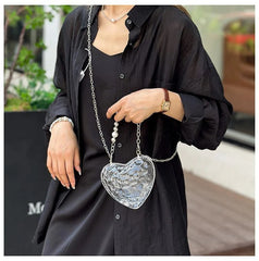 Beaten Finish Acrylic Heart Gold Silver Transparent Mini Bag Hand Bag Solder For Womenbang