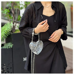 Beaten Finish Acrylic Heart Gold Silver Transparent Mini Bag Hand Bag Solder For Womenbang