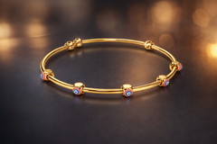Evil Eye Gold Plated Beads Anti Tarnish Copper Cuff & Kada For Women