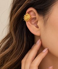 Luxury Sun Face Gold Anti Tarnish Stainless Steel Ear Cuff Earrings