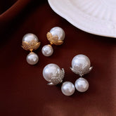 Flower Cubic Zirconia Pearl 18K Gold Silver White Anti Tarnish Stud Earring For Women