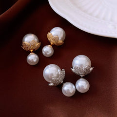 Flower Cubic Zirconia Pearl 18K Gold Silver White Anti Tarnish Stud Earring For Women