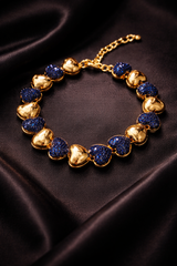 Blue Heart Gold Plated CZ Anti Tarnish Copper Bracelet For Women
