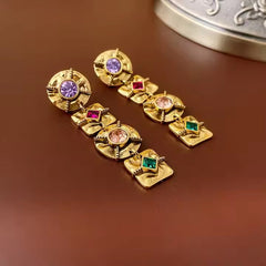 Square Round 18K Gold Cubic Zirconia Crytal Dangler Earring For Women