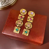 Square Round 18K Gold Cubic Zirconia Crytal Dangler Earring For Women