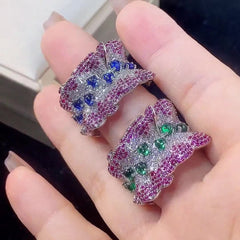 Inlaid Cubic Zirconia Silver Green Pink Crystal Anti Tarnish Free Size Ring For Women