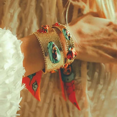 Red Blue Multicolour 18K Gold Plated Anti Tarnish Scarf Cuff Bracelet For Women