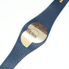 Beaten Finish 18K Gold Plated PU Leather Wrist Band Bracelet For Women