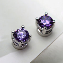 Round Multi gemstone Solitaire Crystal Cubic Zirconia Stud Earring For Men Women