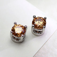 Round Multi gemstone Solitaire Crystal Cubic Zirconia Stud Earring For Men Women