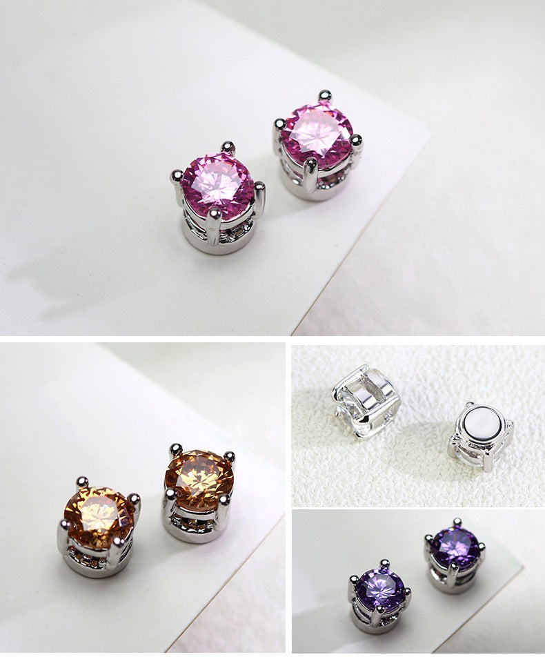 Round Multi gemstone Solitaire Crystal Cubic Zirconia Stud Earring For Men Women
