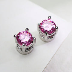 Round Multi gemstone Solitaire Crystal Cubic Zirconia Stud Earring For Men Women