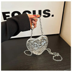 Beaten Finish Acrylic Heart Gold Silver Transparent Mini Bag Hand Bag Solder For Womenbang