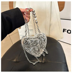 Beaten Finish Acrylic Heart Gold Silver Transparent Mini Bag Hand Bag Solder For Womenbang