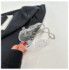 Beaten Finish Acrylic Heart Gold Silver Transparent Mini Bag Hand Bag Solder For Womenbang