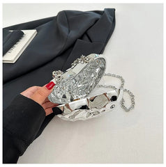 Beaten Finish Acrylic Heart Gold Silver Transparent Mini Bag Hand Bag Solder For Womenbang