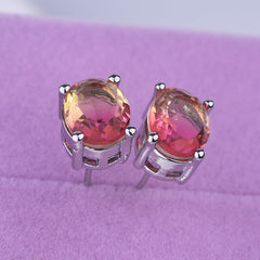 Oval Multi Gemstone Solitaire Cubic Zirconia Crystal Anti Tarnish Stud Earring For Women