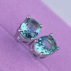 Oval Multi Gemstone Solitaire Cubic Zirconia Crystal Anti Tarnish Stud Earring For Women