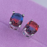 Oval Multi Gemstone Solitaire Cubic Zirconia Crystal Anti Tarnish Stud Earring For Women