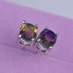 Oval Multi Gemstone Solitaire Cubic Zirconia Crystal Anti Tarnish Stud Earring For Women