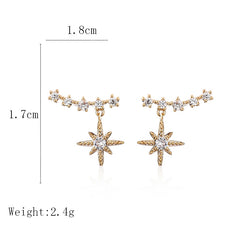 Designer Starburst Gold Plated CZ Chain Drop Earrings For Women