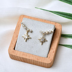 Designer Starburst Gold Plated CZ Chain Drop Earrings For Women