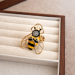 Yellow Black Honeybee Gold Rhinestone Adjustable Fancy Ring