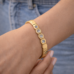 Stretchable Hexagon Gold CZ Anti Tarnish Stainless Steel Bracelet