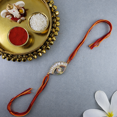 Multi Color Evil Eye Gold Plated CZ Red Orange Thread Rakhi For Men