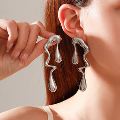 Long Drop White 18K Gold Enamel Stainless Steel Dangler Earring For Women