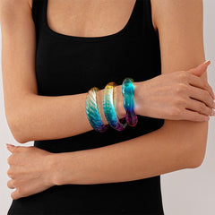 Beaten Surface Acrylic Rainbow Transparent Cuff Bracelet For Women