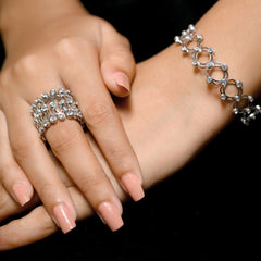 18K Gold Silver Cubic Zirconia Stretchable Free Size Bracelet for Women