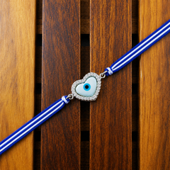 Heart Evil Eye Silver Plated CZ Mother of Pearl Thread Rakhi For Men