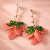 Pink Green Flower Gold Plated Plain Alloy Dangler Earrings For Women