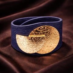 Blue Stylish Gold Plated Plain Leather Bracelet For Women