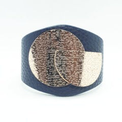 Beaten Finish 18K Gold Plated PU Leather Wrist Band Bracelet For Women