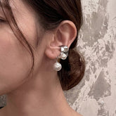 Luxury Silver Sculptural Pearl Copper Single Ear Cuff Earrings For Women