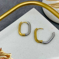 Oval Two Tone 18K Gold Anti Tarnish Hoop Bali Earring For Women