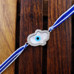 Cloud Shape Evil Eye Silver Plated CZ Mother of Pearl Thread Rakhi