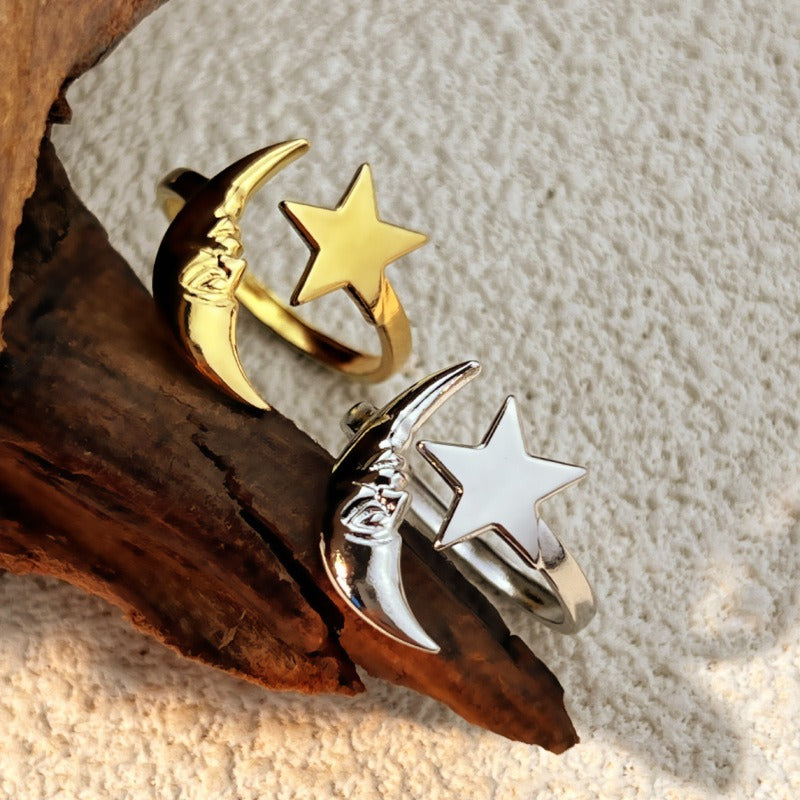 Crescent moon 18K Gold Plated Silver Anti Tarnish Free Size Ring For Women