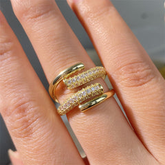 Cross Over Cubic Zirconia 18K Gold Plated Silver Anti Tarnish Free Size Ring For Women