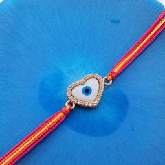 Heart Evil Eye Rose Gold Plated CZ Mother of Pearl Thread Rakhi For Men