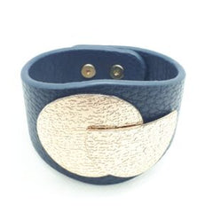Beaten Finish 18K Gold Plated PU Leather Wrist Band Bracelet For Women