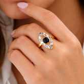 White Marquise Evil Eye Gold Crystal Copper Adjustable Fancy Ring