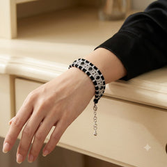 Luxury Silver Plated Black Onyx Rhinestone Embellished Copper Bracelet