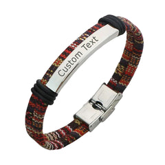 Dual Layers Stainless Steel Silver Red Customized Personalised Laser Engraved Wrist Band braided ID Bracelet For Men